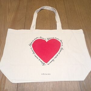 Sezane Cream Tote Bag with Red Heart